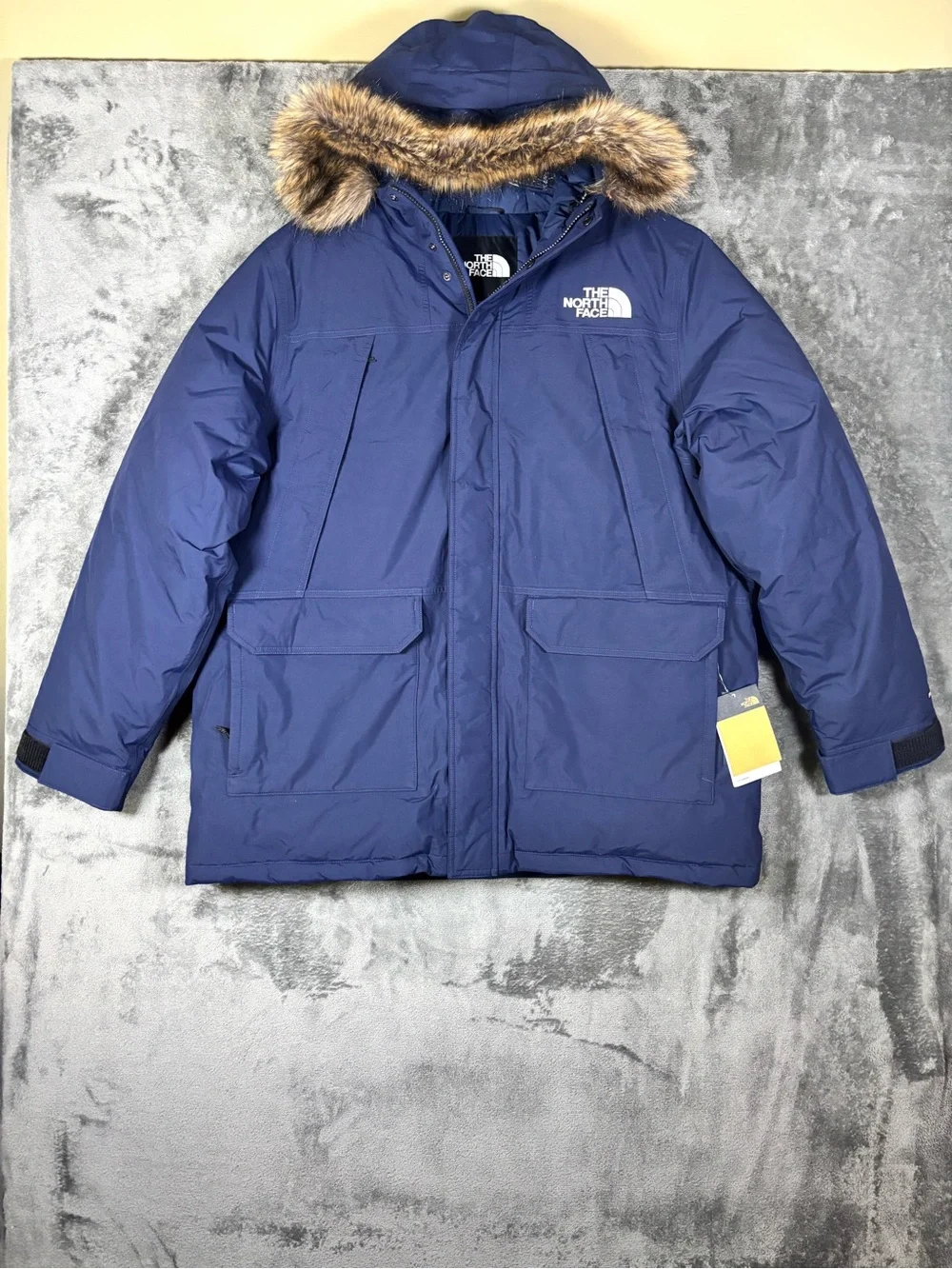 NEW North Face Mens XL McMurdo Parka Puffer Jacket Blue Fur Hood Winter Coat Ski
